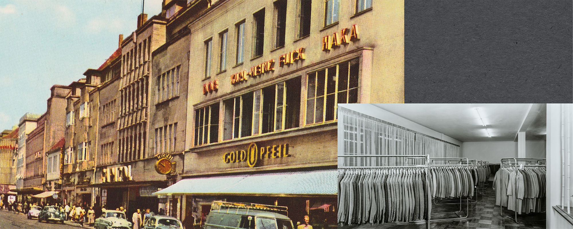 Außenansicht des Gebäudes mit Karl Heinz Flick Logo und Innenansicht der Ladenfläche